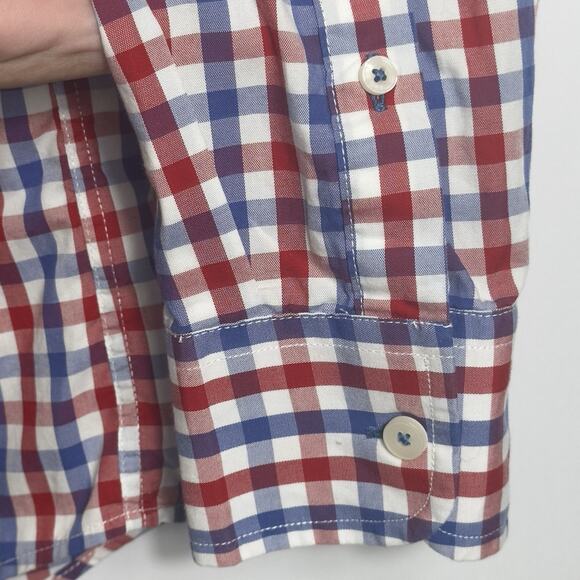 Untuckit Men’s Medium Slim Fit Shirt Red White Blue Check Button Down Cotton - Picture 5 of 9